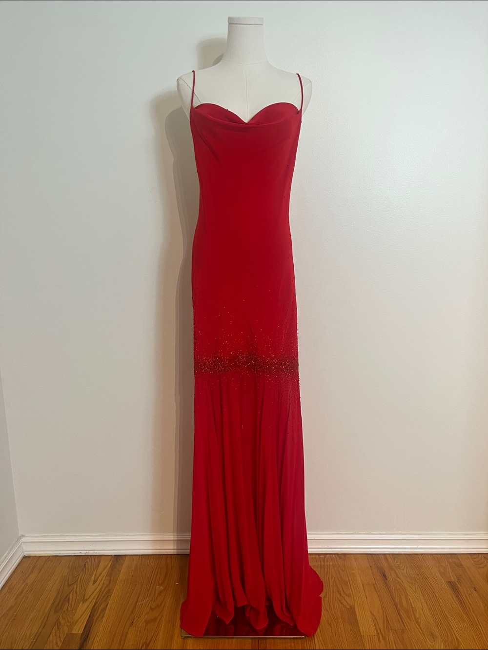 Caché Vintage Red Silk Beaded Gown
